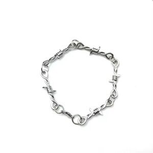 Barbed Wire Chain Bracelet‎ Punk Goth Grunge Edgy Halloween Silvertone New 7.5in